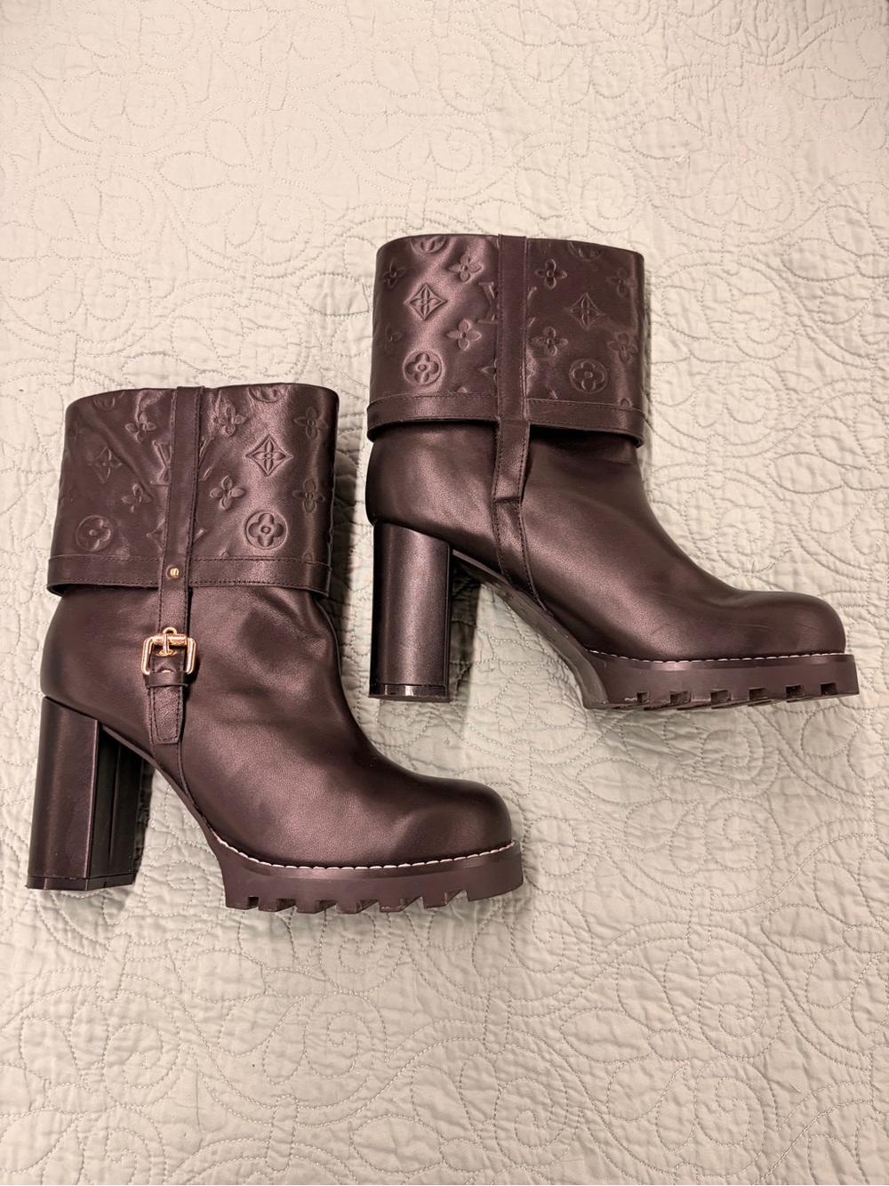 Faux Designer Fold-Over Ankle Booties in Black